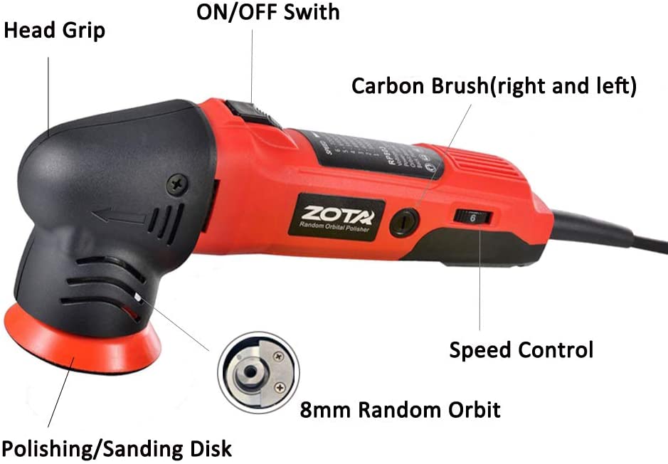 ZOTA Polisher,3 inch Orbital Polisher with 13.1' Cord, Mini Portable Rotary Polisher Kit with 3 Polishing Pads and Microfiber Towel.