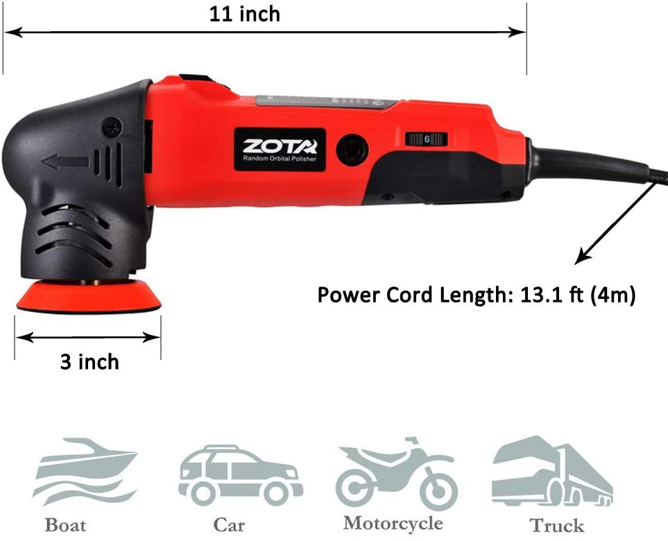 ZOTA Polisher,3 inch Orbital Polisher with 13.1' Cord, Mini Portable Rotary Polisher Kit with 3 Polishing Pads and Microfiber Towel.