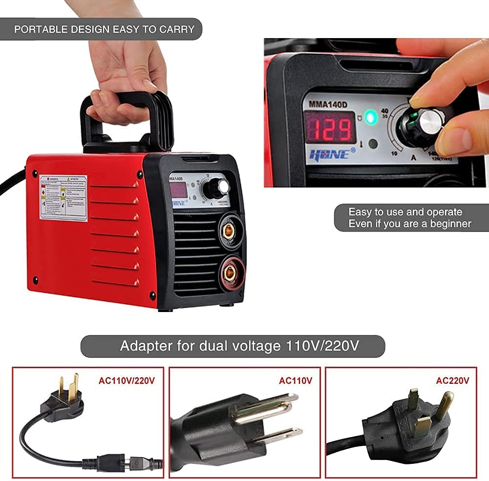 110V/220V Actual 140Amp ARC Welder Machine, IGBT Inverter Digital Display LCD Welding Machines with Hot Start Arc Force Anti-Stick, High Efficiency for 1/16"-1/8" Welding Rod