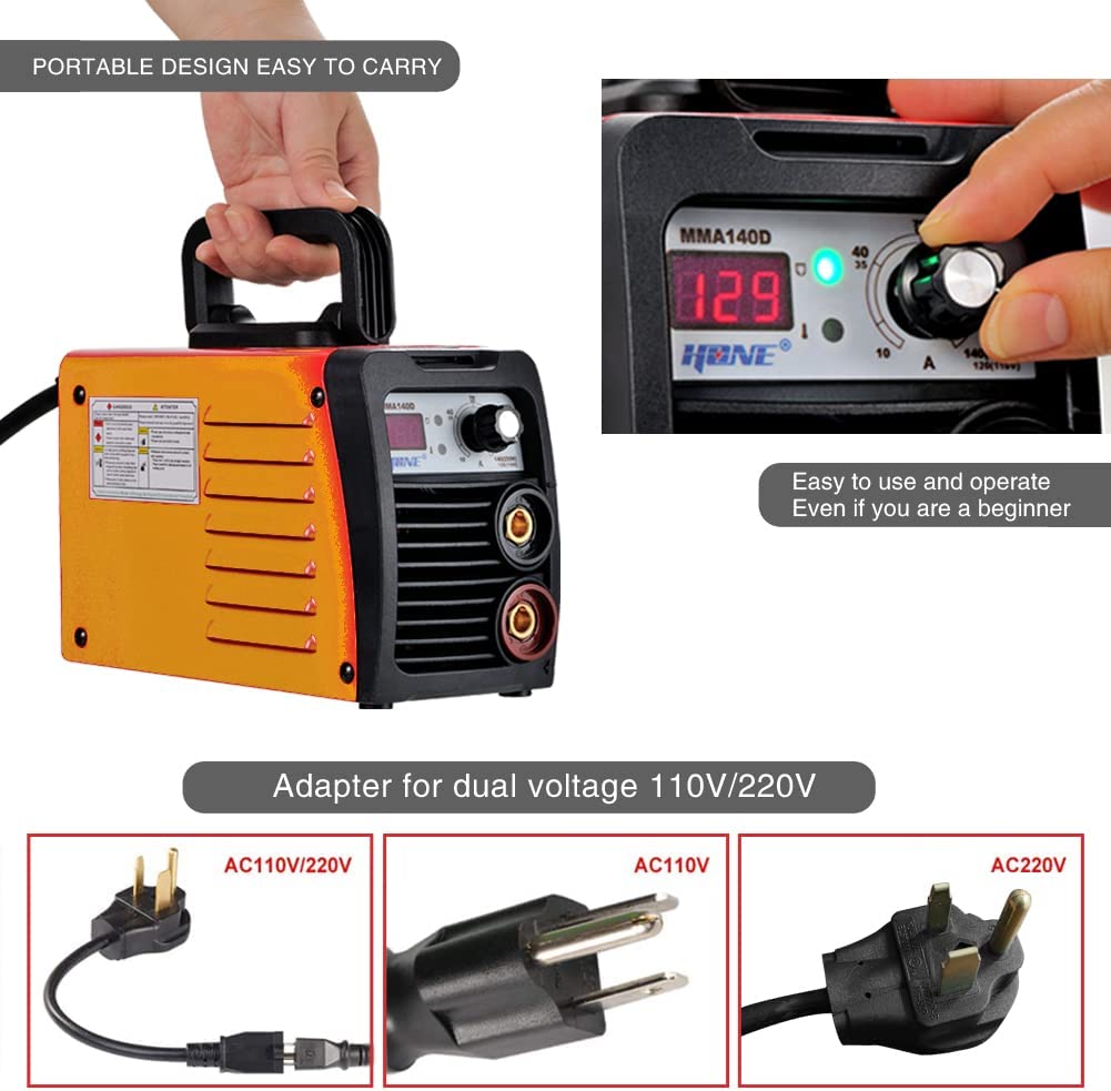 110V/220V, Actual 140Amp Stick Welder, Digital IGBT Inverter LCD Display Welding Machine with Hot Start Arc Force Anti-Stick, High Efficiency for Welding Rod 1/16-1/8-Inch