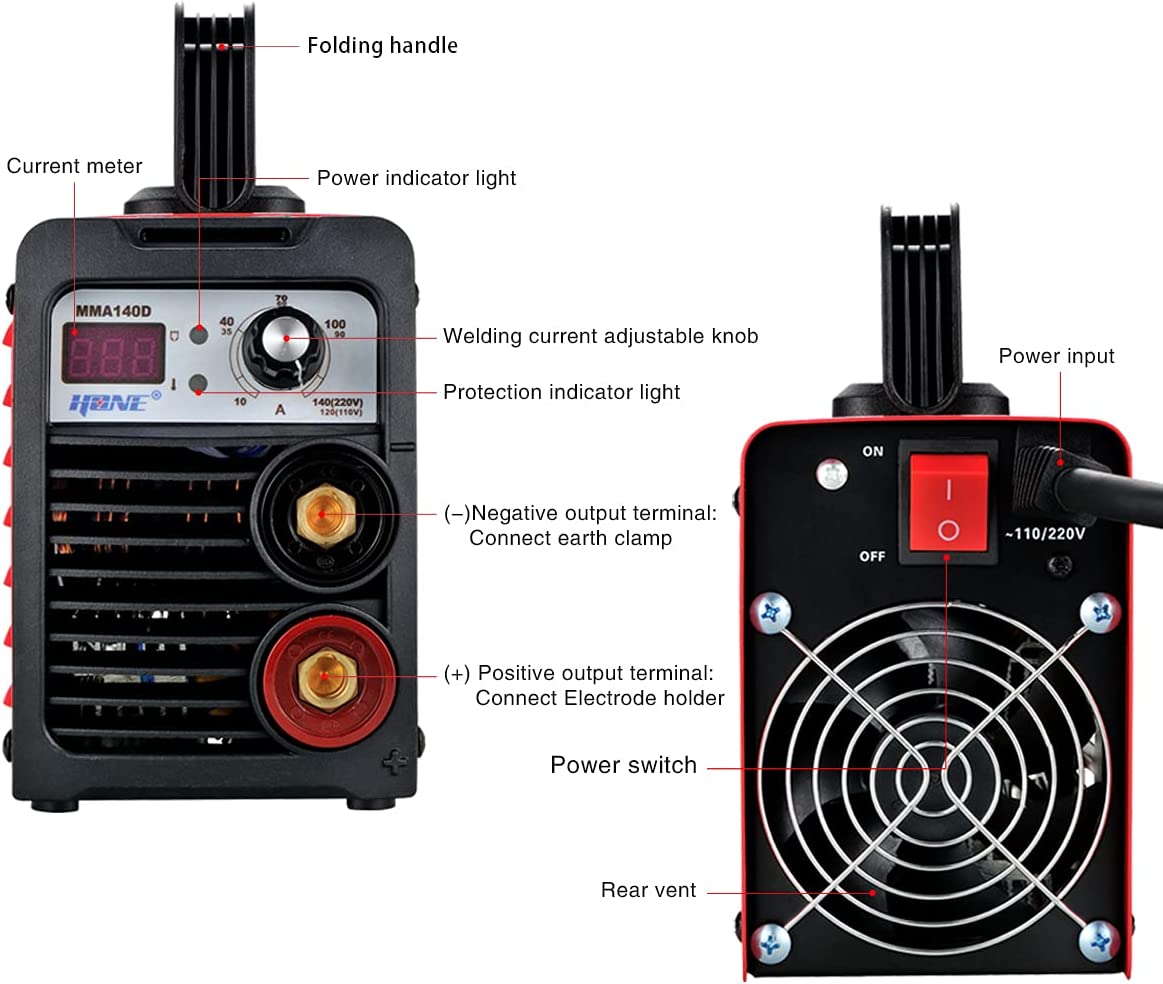 110V/220V, Actual 140Amp Stick Welder, Digital IGBT Inverter LCD Display Welding Machine with Hot Start Arc Force Anti-Stick, High Efficiency for Welding Rod 1/16-1/8-Inch