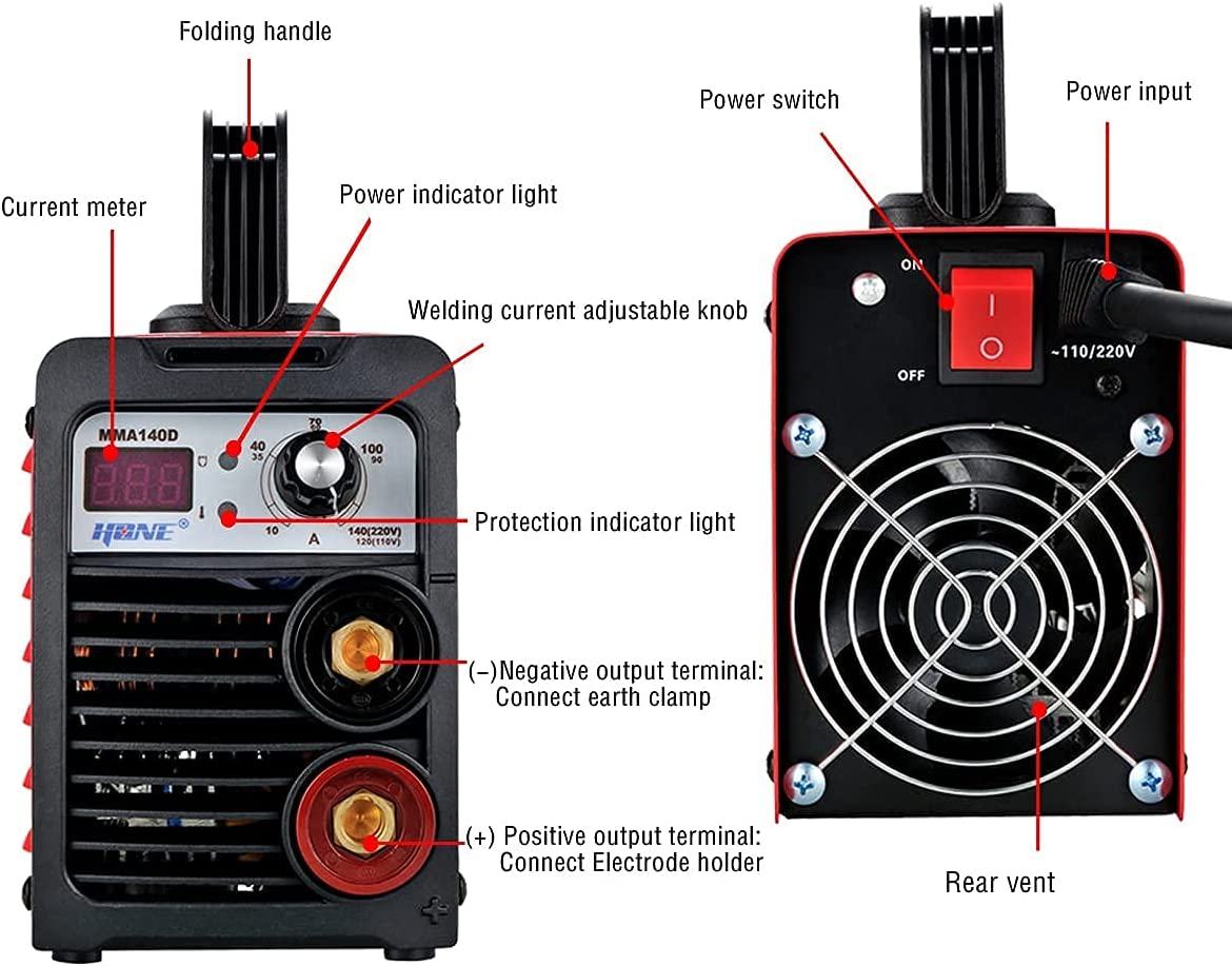 110V/220V Actual 140Amp ARC Welder Machine, IGBT Inverter Digital Display LCD Welding Machines with Hot Start Arc Force Anti-Stick, High Efficiency for 1/16"-1/8" Welding Rod