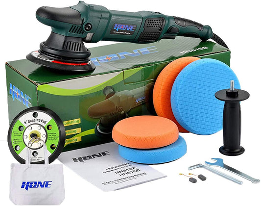 HONE Car Polisher Buffer, 6"/5"/850W Dual Action Buffer with Variable Speed, 15mm Long-Throw Ramdom Orbital Polisher Waxer, Car Polishing and Waxing Kit, HNPR615B