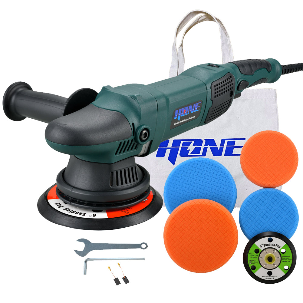 HONE Car Polisher Buffer, 6"/5"/850W Dual Action Buffer with Variable Speed, 15mm Long-Throw Ramdom Orbital Polisher Waxer, Car Polishing and Waxing Kit, HNPR615B